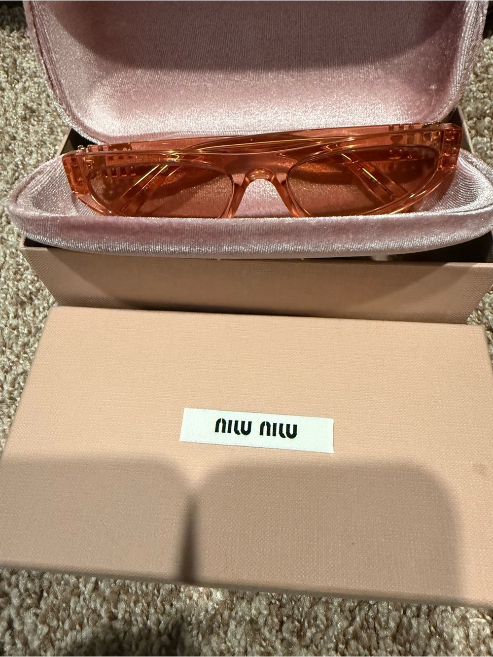 Miu Miu Transparent Peach/Tinted Pink Slim Frame Sunglasses